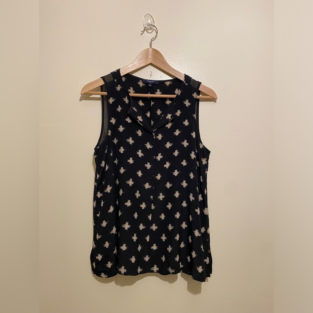 Madewell Silk Black and Cream Sleeveless Blouse. Size S . Style E8959